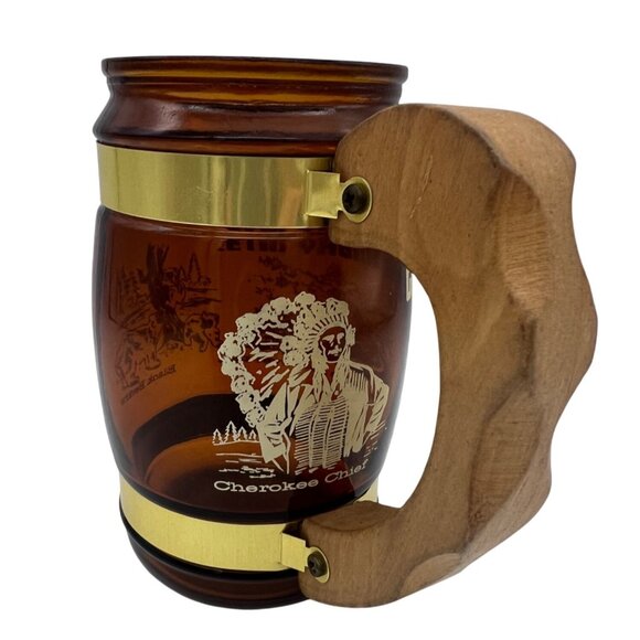 Vintage Siesta Ware Great Smoky Mountains Amber Barrel Mug With Wood Handle 5" - Picture 4 of 6